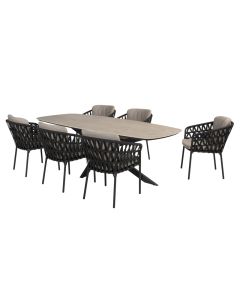 Taste 4SO Albareto diningset met Prado tafel antraciet keramiek barrel 240 x 105 cm