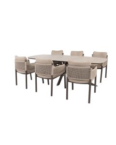4SO Savanne diningset met Prado tafel terre keramiek barrel 240 x 105 cm