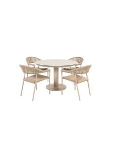 Taste 4SO Sienna diningset met Sarah tafel latte printed keramiek rond Ø 120 cm