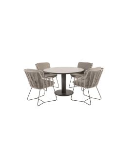 4SO Fabrice diningset met Sarah tafel terre printed rond Ø 120 cm