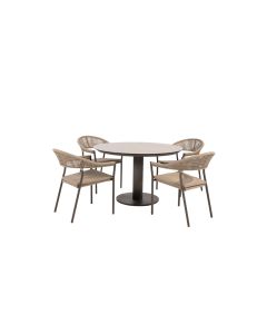 Taste 4SO Sienna diningset met Sarah tafel terre printed keramiek rond Ø 120 cm