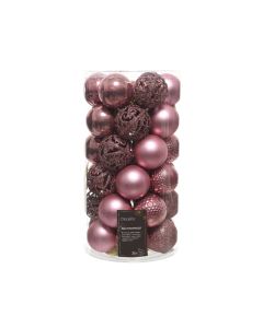 37 Onbreekbare kerstballen fluweel roze in koker