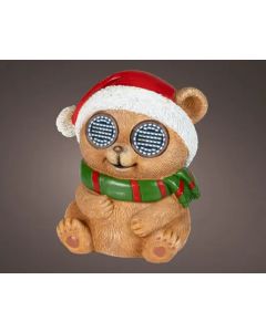 Koel wit LED polyhars beer H: 13.5 cm met knipperende ogen op batterij