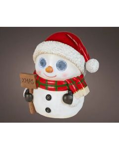 Koel wit LED polyhars sneeuwpop H: 29 cm met knipperende ogen op batterij