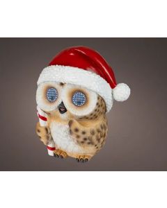 Koel wit LED polyhars uil H: 28.5 cm met knipperende ogen op batterij