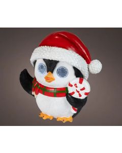 Koel wit LED polyhars pinguïn H: 28.5 cm met knipperende ogen op batterij