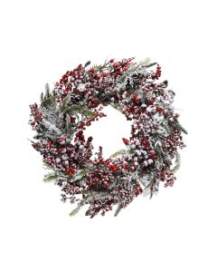 Krans snowy met rode bessen dennenappels Ø 60 cm
