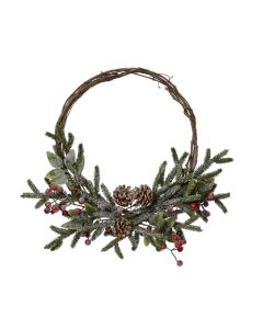 Wilgen krans frosted met rode bessen en dennenappels Ø 40 cm
