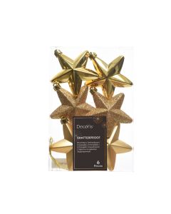 6 Onbreekbare kerststerren licht goud