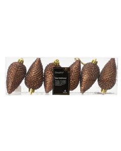 6 Onbreekbare dennenappels espresso