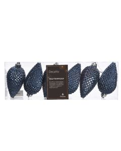 6 Onbreekbare dennenappels nacht blauw