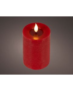 Rood LED realistische kaars wax rustiek met pit en vlameffect Ø 7.5 x H 13.5 cm