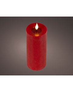 Rood LED realistische kaars wax rustiek met pit en vlameffect Ø 7.5 x H 20 cm