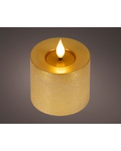 Goud LED realistische kaars wax rustiek met pit en vlameffect Ø 7.5 x H 9.5 cm