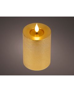 Goud LED realistische kaars wax rustiek met pit en vlameffect Ø 7.5 x H 13.5 cm