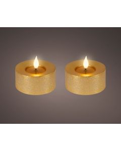 Goud LED realistische theelichten wax rustiek set van 2 stuks met pit en vlameffect Ø 7.5 x H 6 cm