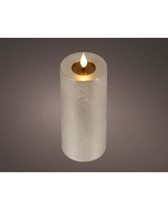 Licht grijs LED realistische kaars wax rustiek met pit en vlameffect Ø 7.5 x H 20 cm
