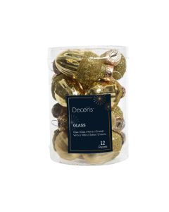 12 Glazen eikels met dop 3 x 4 cm licht goud