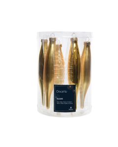 6 Glazen kerstpegels 15 x 3 cm licht goud