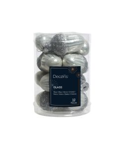 12 Glazen eikels met dop 3 x 4 cm winter wit
