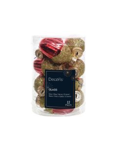 12 Glazen eikels met dop 3 x 4 cm kerstrood