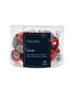 12 Glazen figuren 4 cm mix rood zilver wit