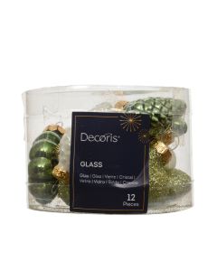 12 Glazen figuren 4 cm mix wol wit dennen groen warm pistachio