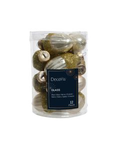 12 Glazen eikels met dop 3 x 4 cm parel