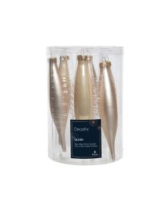6 Glazen kerstpegels 15 x 3 cm parel
