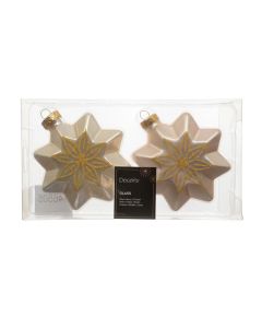 2 Glazen kerststerren met bloem deco L 8 x B 4 x H 8 cm parel