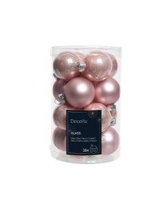 16 Glazen mini kerstballen Ø 3.5 cm poeder roze