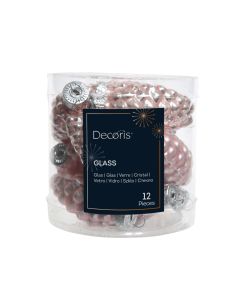12 Glazen dennenappels dia 2.5 x H 6 cm poeder roze