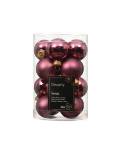 16 Glazen mini kerstballen Ø 3.5 cm donker roze