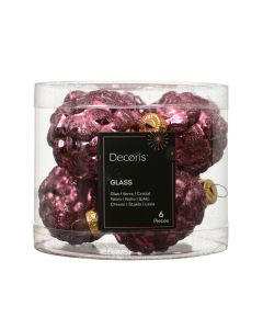 6 Glazen dennenappels dia 5 x H 7 cm donker roze