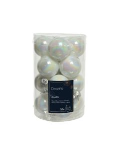 16 Glazen mini kerstballen Ø 3.5 cm wit iris