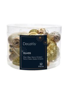 12 Glazen figuren 4 cm mix parel goud