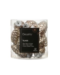 12 Glazen dennenappels dia 2.5 x H 6 cm rookgrijs