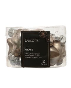 12 Glazen kerststerren L 2 x B 4.5 x H 4 cm rookgrijs