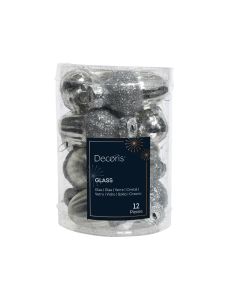 12 Glazen eikels met dop 3 x 4 cm zilver