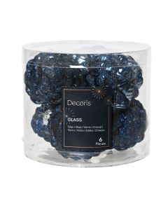 6 Glazen dennenappels dia 5 x H 7 cm nacht blauw