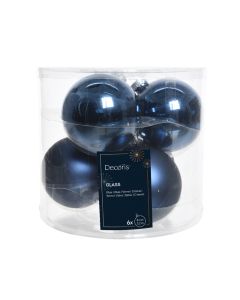 6 Glazen kerstballen Ø 8 cm nacht blauw