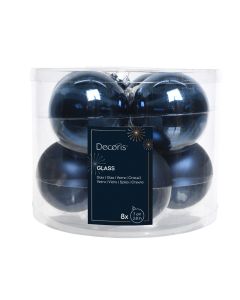 8 Glazen kerstballen Ø 7 cm nacht blauw