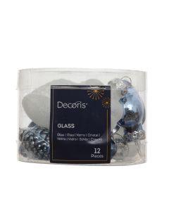 12 Glazen figuren 4 cm mix blauw wit
