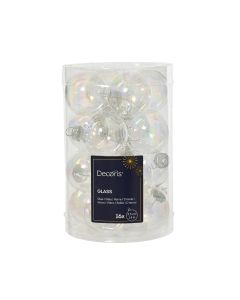 16 Glazen mini kerstballen Ø 3.5 cm transparant iris
