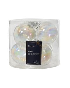 6 Glazen kerstballen Ø 8 cm transprant iris
