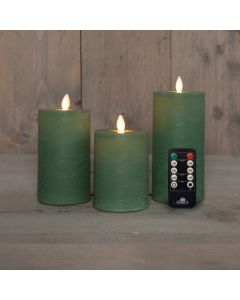 Jade groen LED kaarsen wax rustiek met USB kabel set van 3 stuks met bewegende vlam