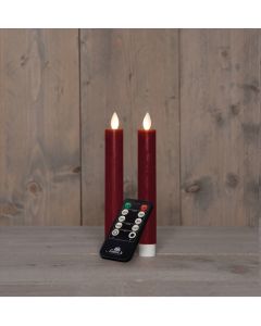 Bordeaux LED dinerkaarsen wax met USB kabel en bewegende vlam 2 stuks H 18 cm