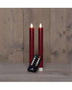 Bordeaux LED dinerkaarsen wax met USB kabel en bewegende vlam 2 stuks H 23 cm