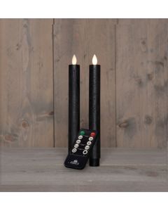 Zwart LED dinerkaarsen wax met USB kabel en bewegende vlam 2 stuks H 23 cm