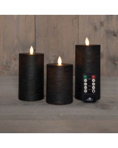 Zwart LED kaarsen wax rustiek met USB kabel set van 3 stuks met bewegende vlam